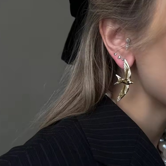 Swallow 18K Gold Stainless Steel Bird Earrings - Picture 5 of 15